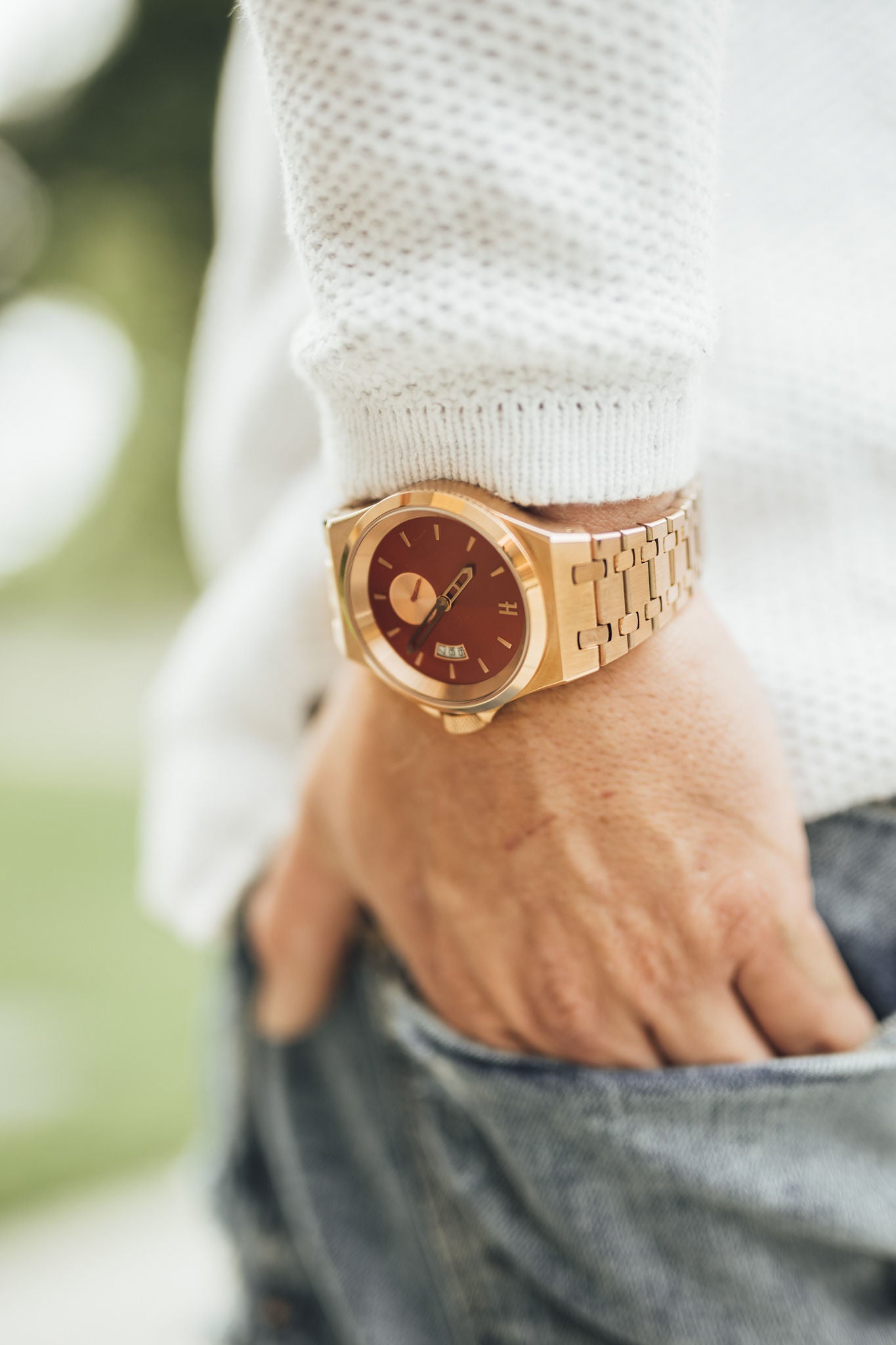 Rose gold mens watch Clearance